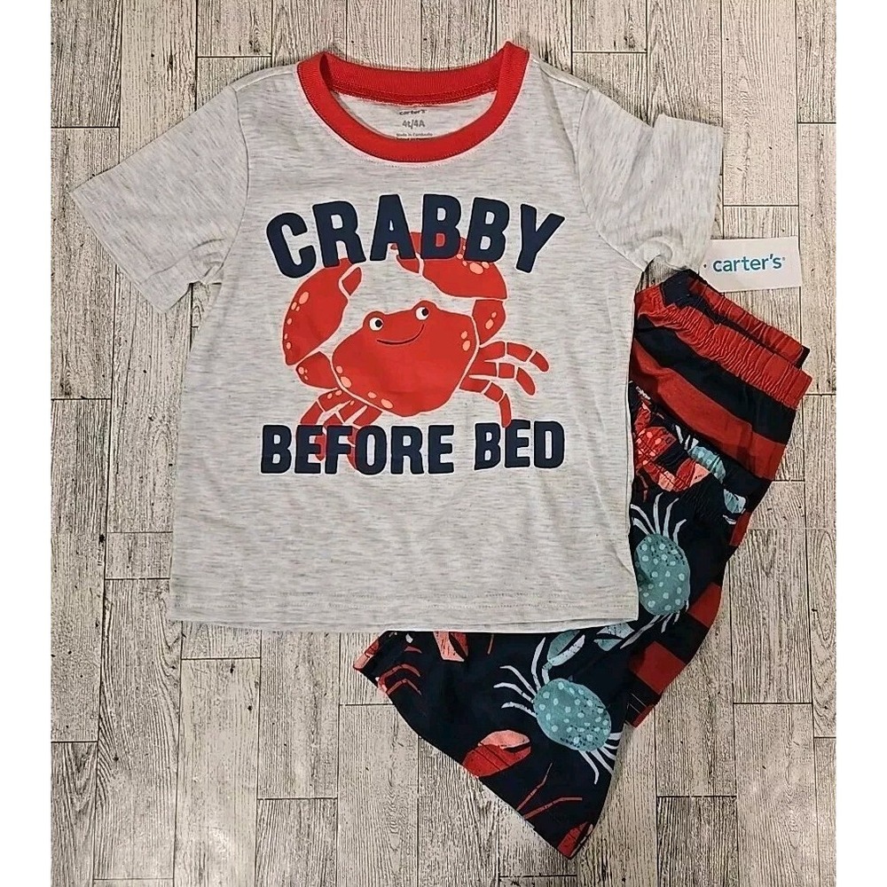 Carters Boys Pajamas 4T/4 3pc Crabby Before Bed Short Sleeve Set Pjs NEW